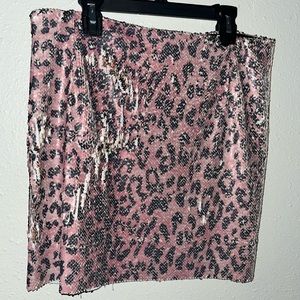 FREE PEOPEL Cheetah-Print Sequin Mini Skirt